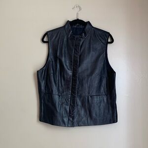 Coldwater creek Black Vest Button Mock Neck Soft Leather Moto Classic